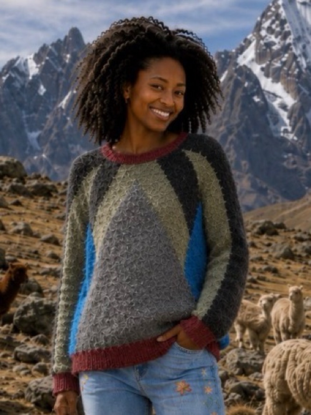 Cotélac French Designer Wool Blend Geometric Abstract Knit Sweater Size 1